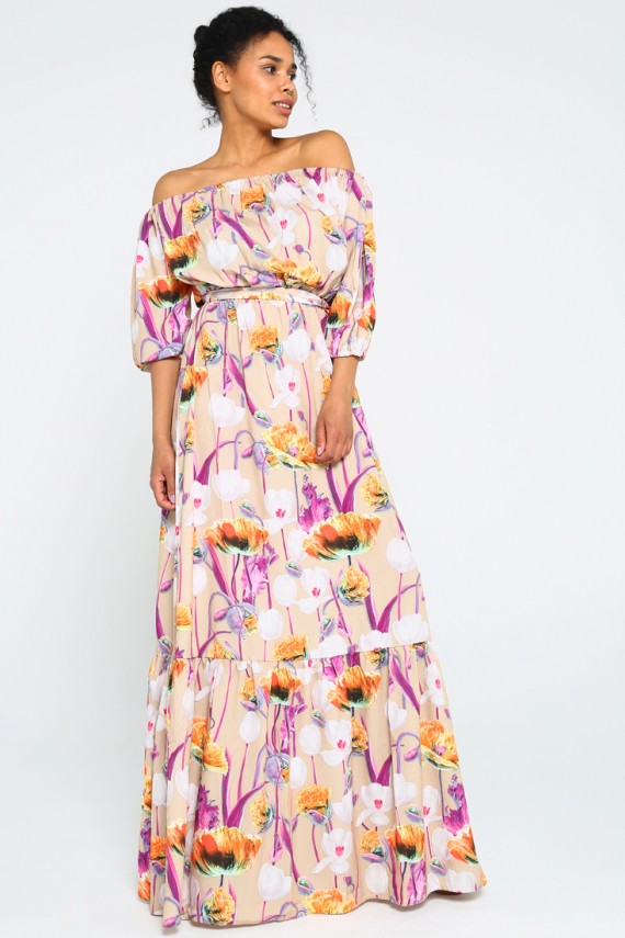 Malaeva Платье D740001-01- бежевыетюльпаны-OneSize
