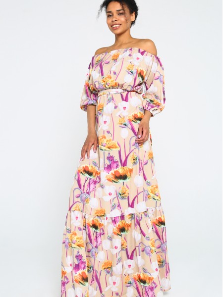 Malaeva Платье D740001-01- бежевыетюльпаны-OneSize